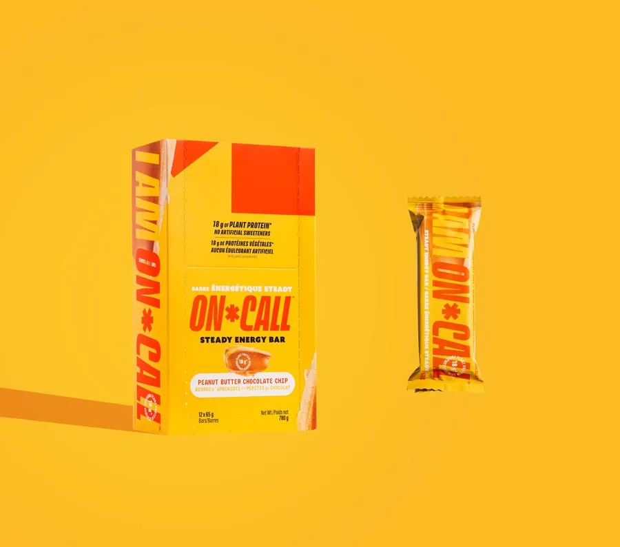 Packaged snack bars shot on bold coloured seamless backgrounds